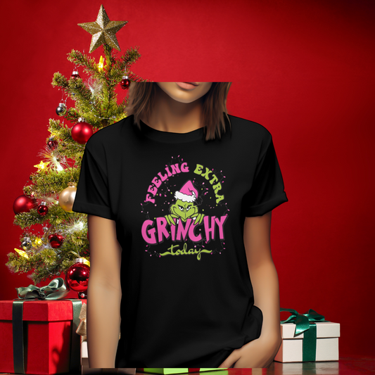 Ladies Christmas  Pink Grinchy Tshirt`